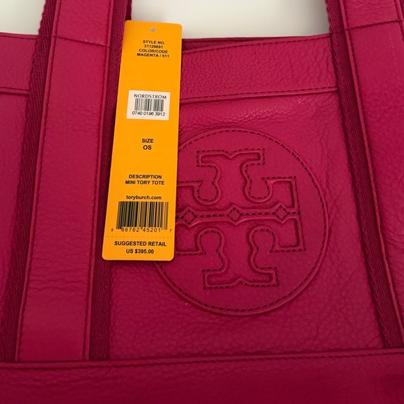 Tory Burch Pebbled Leather Tote Bag in Raspberry / Magenta Pink - Picture 2 of 10